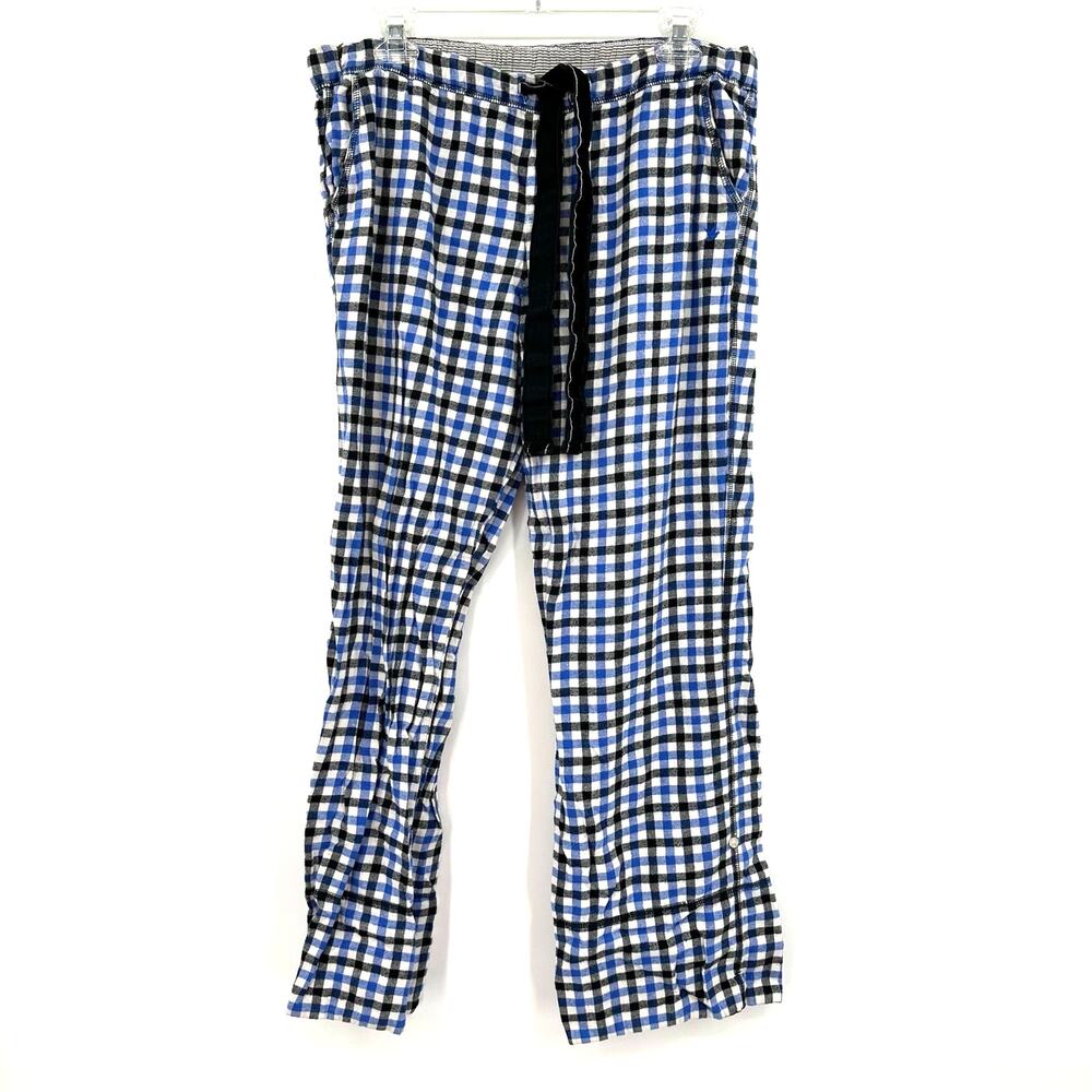 Aerie Size Medium Pajama Pants Blue Black Plaid Drawstring‎ Waist Sleepwear Pjs